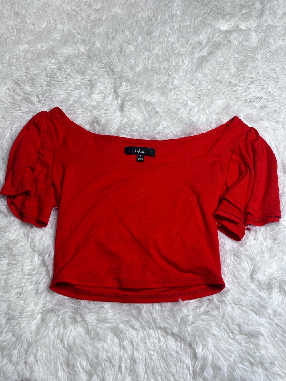 Lulu's Red Flutter Sleeve Crop Top